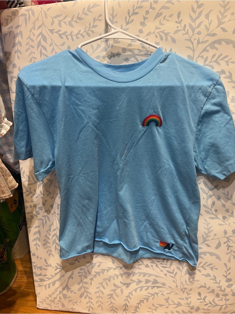 Aviator Nation Light Blue Tee with Rainbow Patch